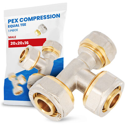 T-Stück PEX-AL-PEX Schraubfitting 20x20x16 Messing Klemmverschraubung Kupplung