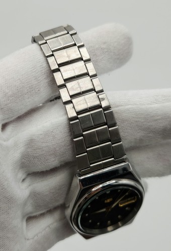 Seiko 5 Men's Vintage Black Dial w/ Arabic & English Day-Date Automatic Watch - Picture 6 of 19