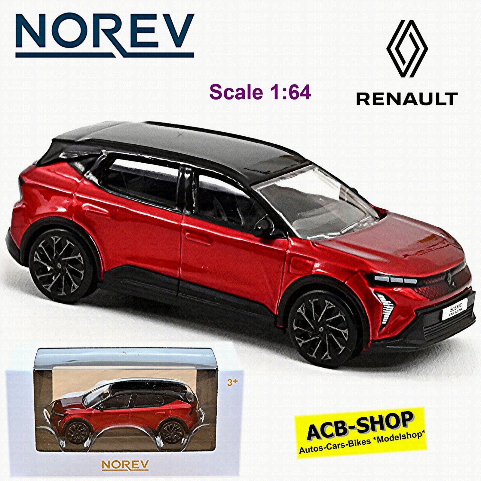 Renault Scenic E-Tech 100% Electric 2024 Flame Red & Black 1:64 Norev 310963