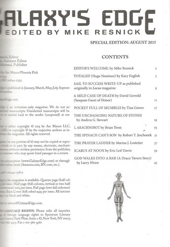 GALAXY'S EDGE Aug 2015 ed. MIKE RESNICK. Worldcon . LARRY NIVEN, DAVID GERROLD - Imagen 2 de 2