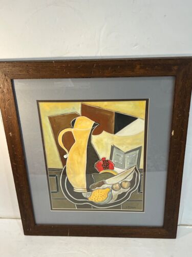 Georges Braque attributed watercolor painting Still Life With Pomegranate signed