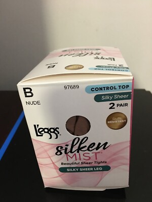 NEW B NUDE L'EGGS SILKEN MIST SILKY SHEER LEG CONTROL TOP SHEER TOE TIGHTS 2PK