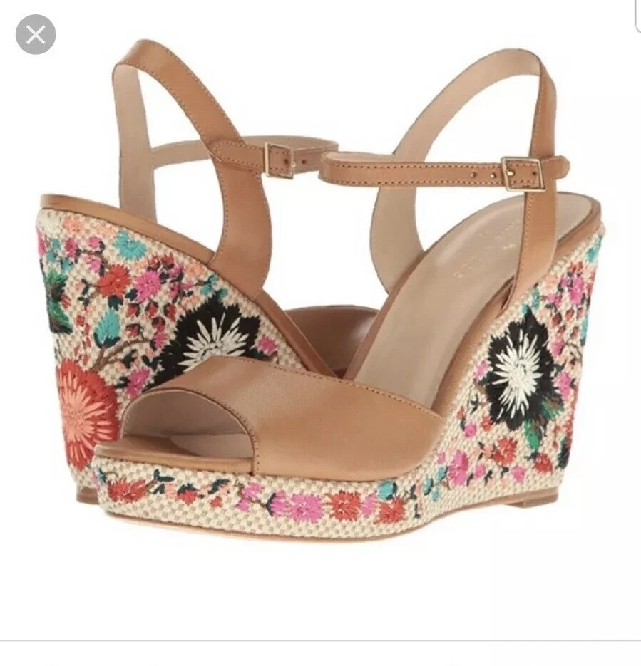KATE SPADE JARDIN FLOWER EMBROIDERED WEDGE SHOES SIZE 9.5 Excellent Condition