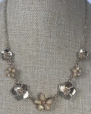 Charming Charlie 18” Adj Necklace - Gold-Tone - w Crystal Flower Charms - Signed