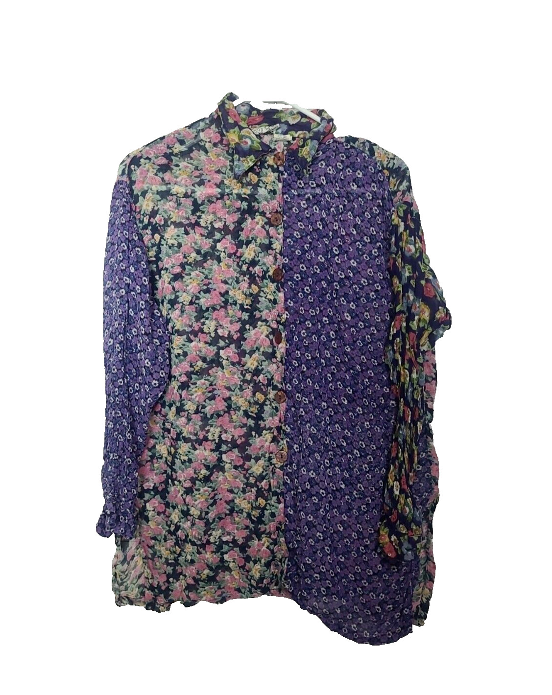 Vtg 90s Patchwork Button Down Top Floral Boho Coa… - image 1