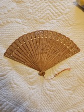 Handheld Fan Carved Sandalwood 9" Antique Circa 1920