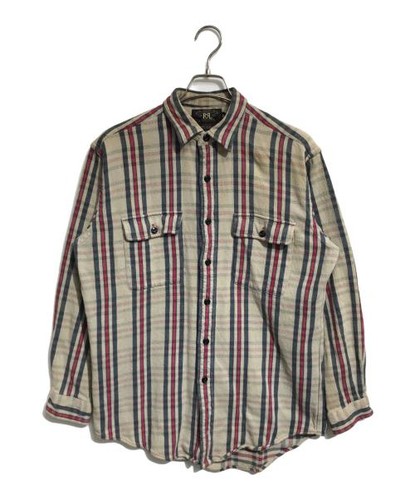 RRL, RRL Vintage Check Flannel Shirt Beige M Long Sleeve Cotton Mens