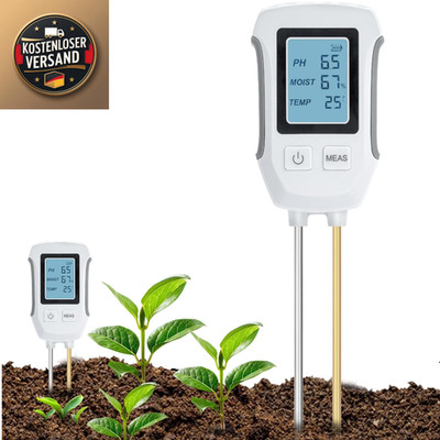 Boden pH Testgerät 3 in 1 pH Temperatur Feuchtigkeit Messgerät mit LCD Display