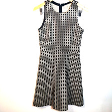 Ann Taylor Loft Women 4 Tan & Black Fit & Flare Textured Geometric Dress Classic
