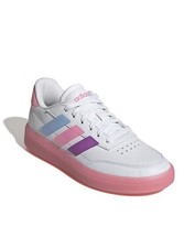 Adidas Big Girl Court Block J Leather Tennis Sneakers Size 7 White Pink Shoes