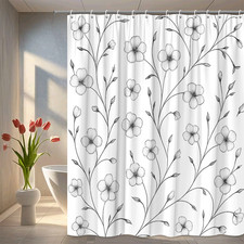 Floral Black and White Shower Curtain - Elegant Home Decor