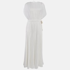 Prada White Silk Pleated Maxi Dress M