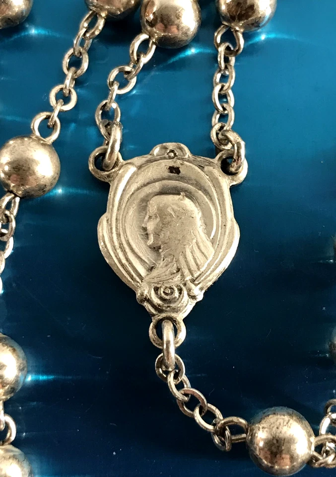 ROSARIO VINTAGE TODO PLATA ESTERLINA - 36gm 18" Largo - PIEZA SUSTANCIAL PESADA Foto 2 de 4