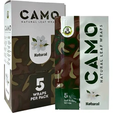 CAMO Natural Leaf Wraps – 25 Packs, 5 Wraps Each – Natural Tobacco-Free Wraps