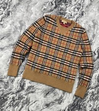 Vintage Burberry Nova Check Cashmere Sweater Men Size S Beige