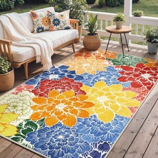Outdoor Area Rug Waterproof Non-Slip Floral Patio Carpet for Living Room Balcony
