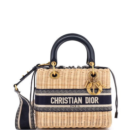 Christian Dior Lady Dior Bag Wicker and Oblique Canvas Medium