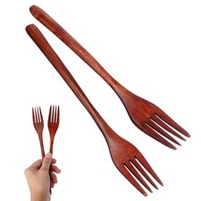 2 PCS Long Handle Wooden Forks Cooking Japanese Style Kitchen Cutlery Wood