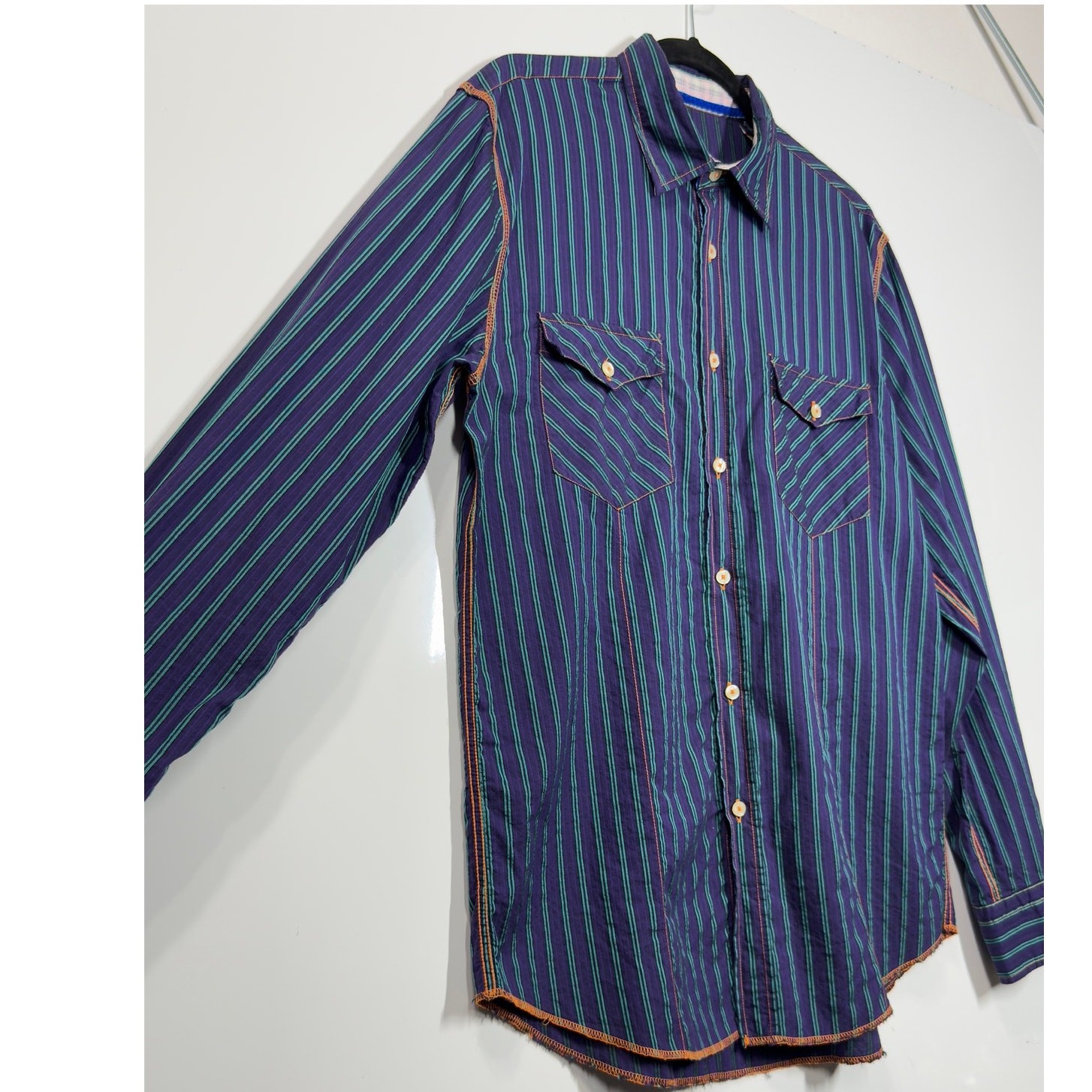 Express Button Up Collared Long Sleeve Striped Re… - image 7