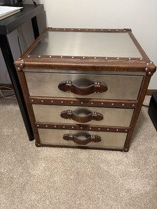 Restoration Hardware Industrial 3-Drawer Nightstand / End Table – Metal & Faux
