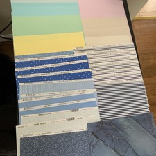 8.5 X 11 Scrapbook Paper Mixed Lot 50 Pages Blue Green Yellow Shades Mixed