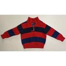 VTG 2K Polo Ralph Lauren Kids Knit Sweater 2T Red Navy Striped 1/4 Zip Pullover