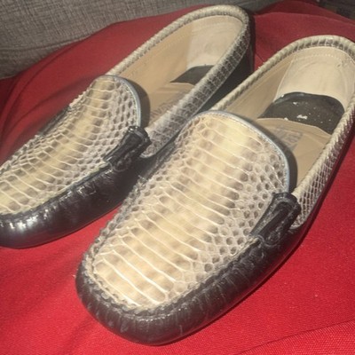 Salvatore Ferragamo Snake Print Slip-On Men's Loafers Black Beige Leather