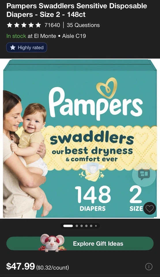 Pampers Swaddlers Talla 2 – 148 unidades – NUEVO Y sellado – 12–18 libras Foto 3 de 3