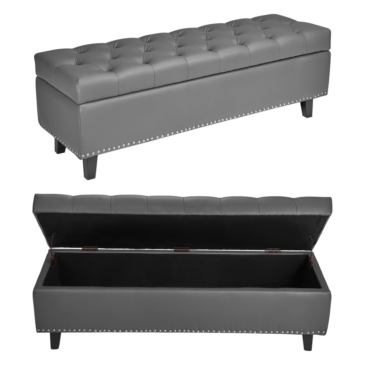 Uimoso Button-Tufted Storage Ottoman Bench PU Leather Bench with