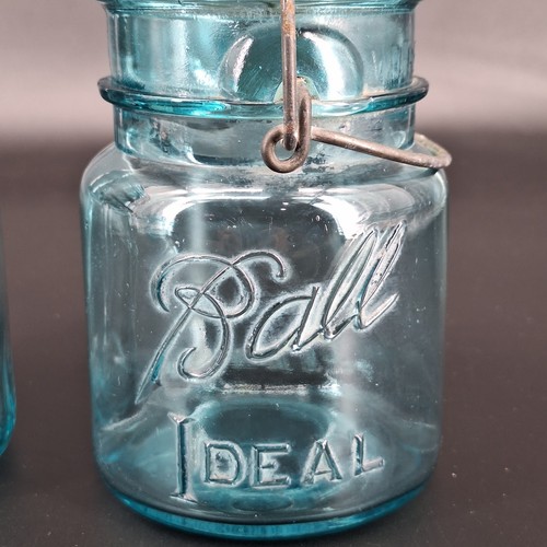 2 Vtg Blue Ball Ideal Canning Jars w/ Lids One Clear Wire Bale Number 8 & 5 Pint - Picture 3 of 9
