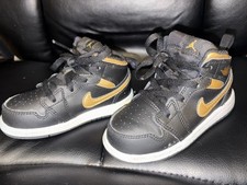 Air Jordan 1 Mid Toddler Black/Gold/White Size 7C