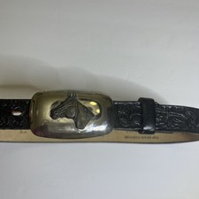 Boys Black Leather Western Tooled Belt Buckle Size 24