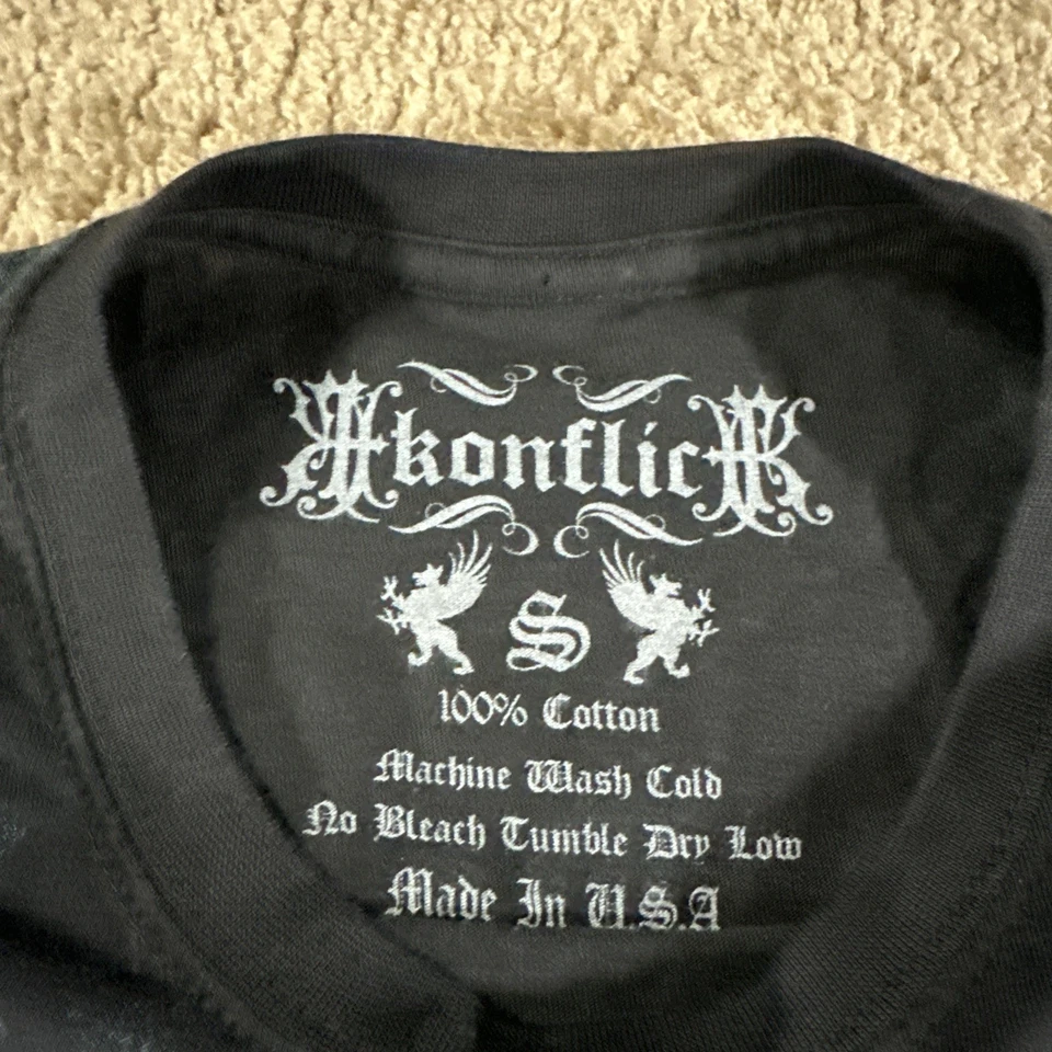 Konflic Shirt Mens Small Black Tribal Biker Core Grunge MMA Y2K USA - Image 3 of 4