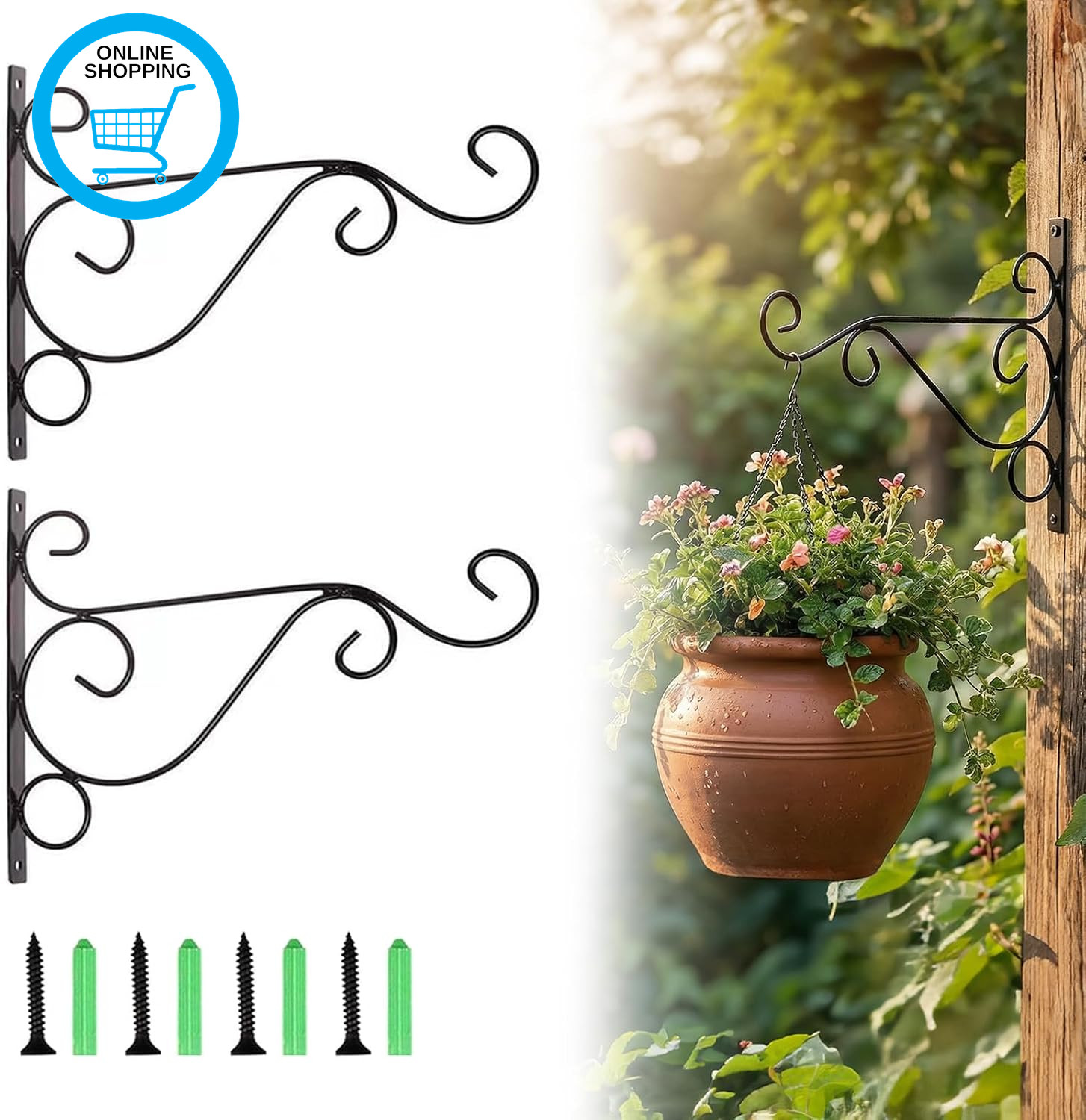 Hanging Basket Bracket - 2Pcs Black Iron Hanging Basket Brackets Outdoor, Sturdy