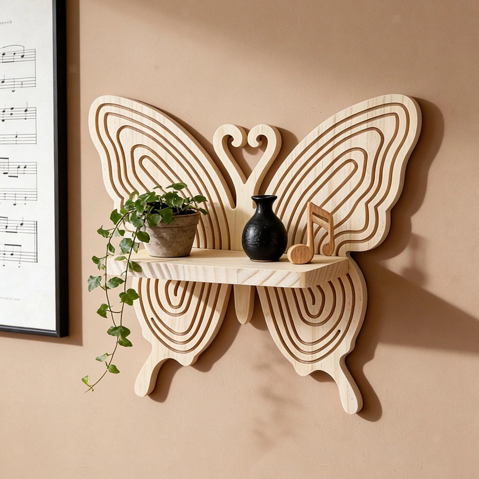Butterfly Shaped Floating Shelves Wall Shelf Multifunctional Gifts Wood Ornament