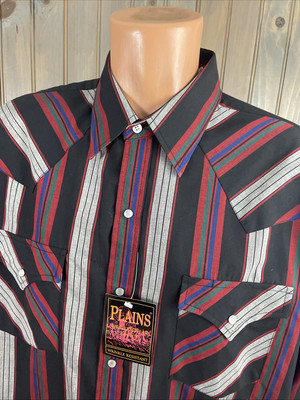 Vtg Plains Plaid Pearl Snap Shirt Mens XL STRIPED  Western Wear Cowboy Rodeo NWT