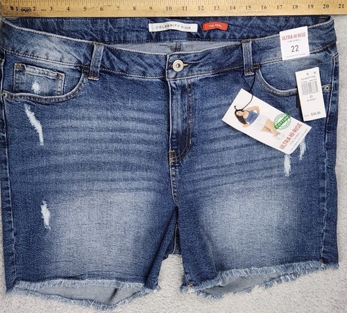 Celebrity Pink Womens Rebel Ultra High Rise Denim Shorts Sz 22 Frayed Hem NWT - Picture 4 of 13
