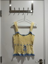 Urban Outfitters Crochet Knit Cami XL Yellow Blue Ribbon Tie Top