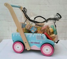 Wooden Trolley Push Along Blocks Alphabet Numbers Toddler Educational Play Learn