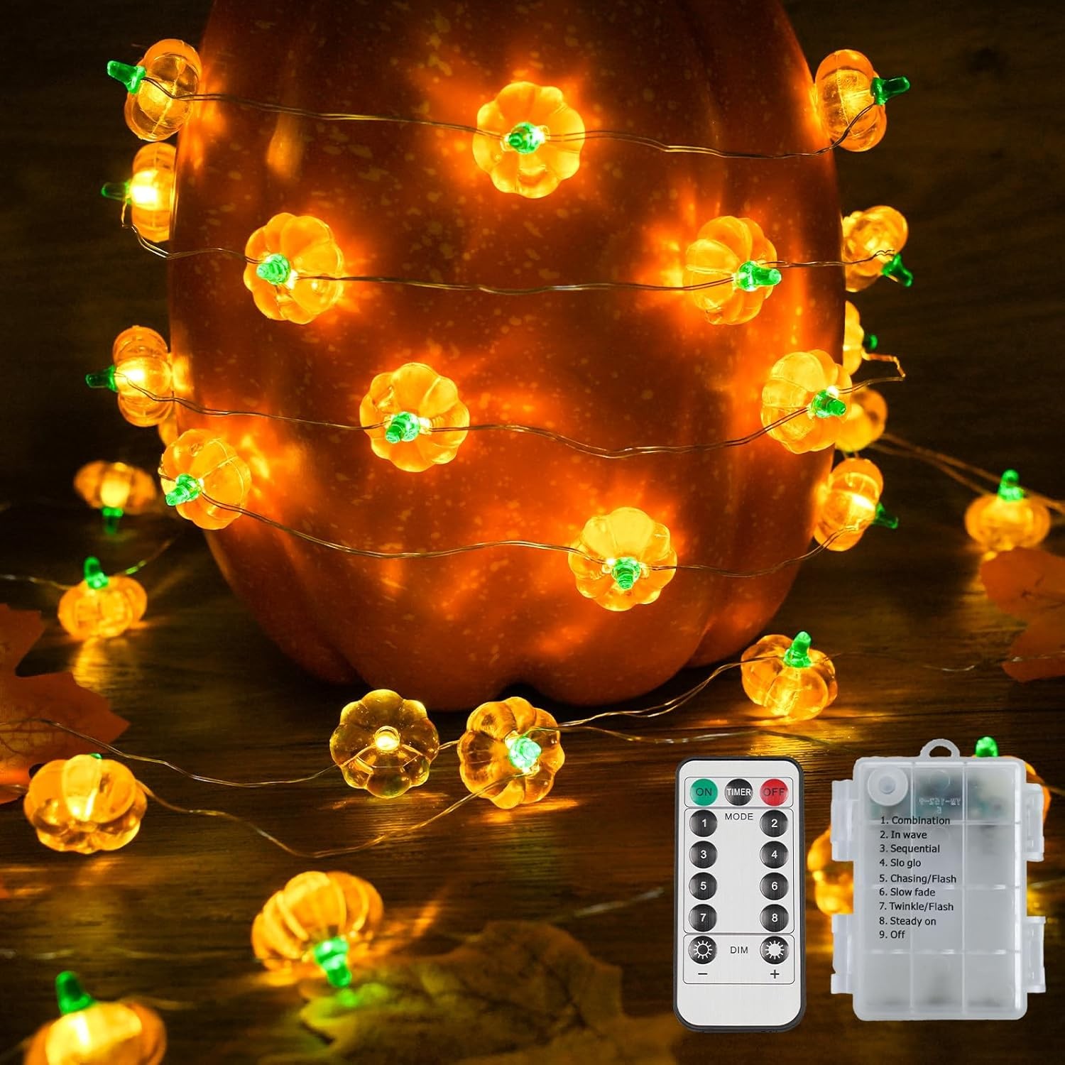 suddus 3D Pumpkin Lights,12.8ft 40 LED Fall Lights Battery Operated with Remote&