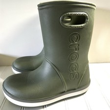 Crocs Youth Size J2 Girls Boys Unisex Rain Boots Army Green Waterproof Juniors