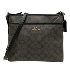 COACH Signature Zip File Crossbody F29210 Dark Brown Black PVC Leather -