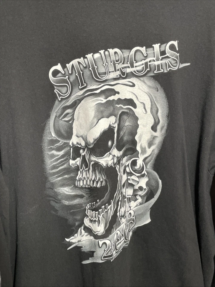 De colección 2008 STURGIS Calavera y Pistola T-Shit Hombres L Negro Y2K Gráfico T Black Hills Foto 2 de 4