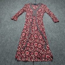 Boden A-Line Midi Dress Womens 10R Burgundy Floral Bell Sleeve Tie Front Boho