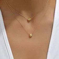 Women's Layered Gold Plated Dainty Necklaces Chunky Beaded Water Droplets Charm