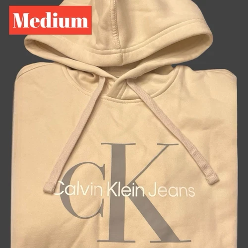 Felpa uomo Calvin Klein MD NUOVA Calvin Klein felpa con cappuccio OFF WHITE & GREY NUOVA CON ETICHETTE