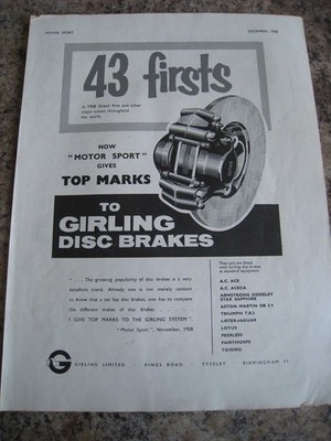 GIRLING SCHEIBENBREMSEN 43 FIRSTS MAJOR EVENTS BIRMINGHAM 1958 WERBEDATEI 61