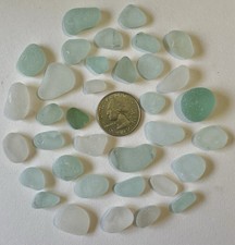 NE ENGLAND SEAFOAM/WHITE SEA GLASS LOT GENUINE SURF TUMBLED 35 PIECES  77