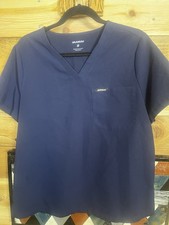 Jaanuu Unisex Blue Solid V-Neck Medical Scrub Top Shirt Size L