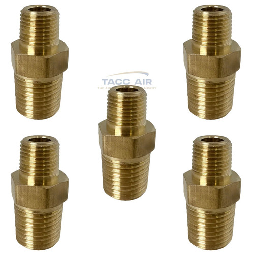 5PC Brass Pipe Reducer Nipple Fitting 1/4" NPT x 1/8" NPT Male Adapter Increaser